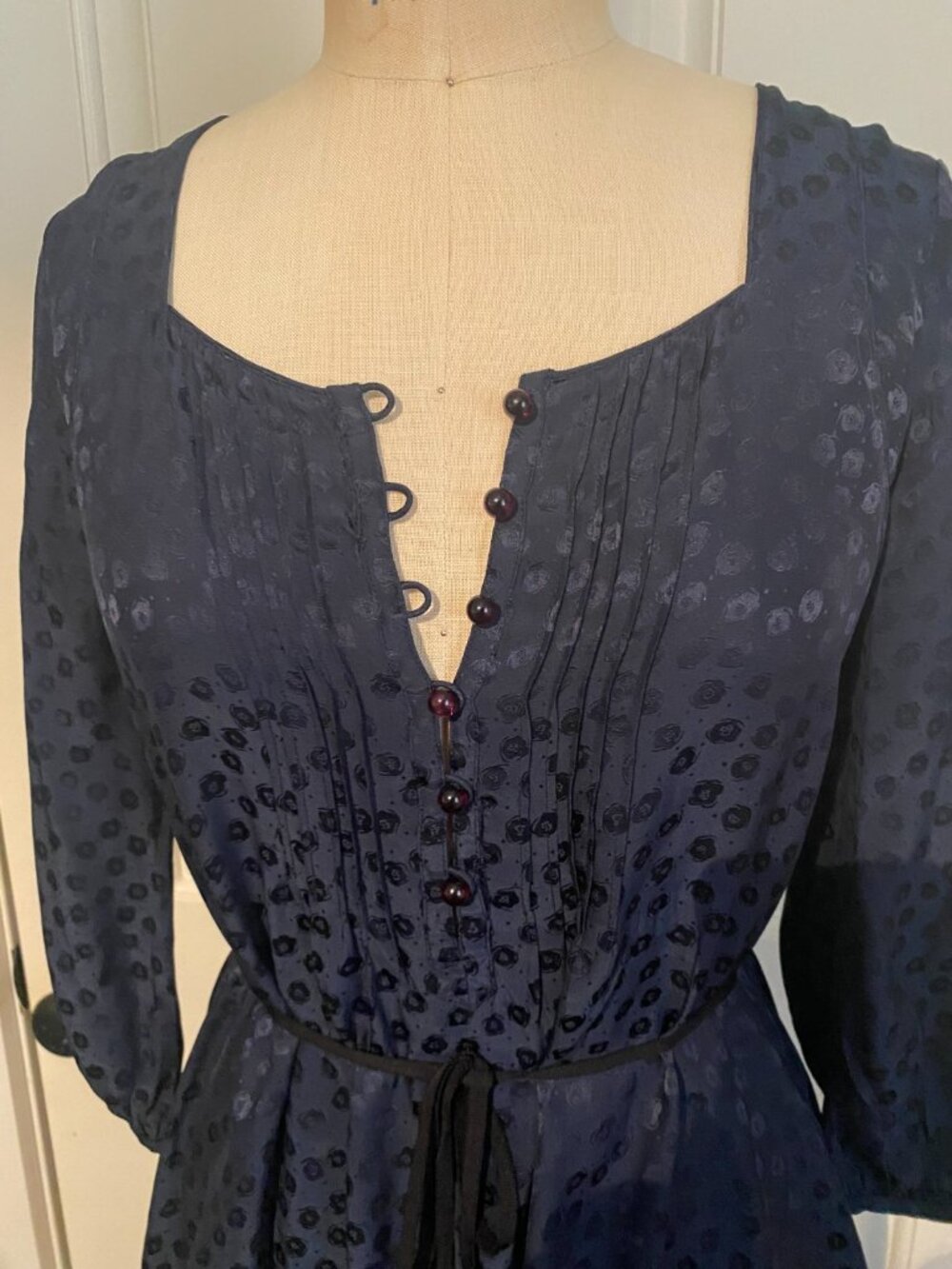 Dark blue silk vintage Marc by Marc Jacobs button up dress with drawstring tie